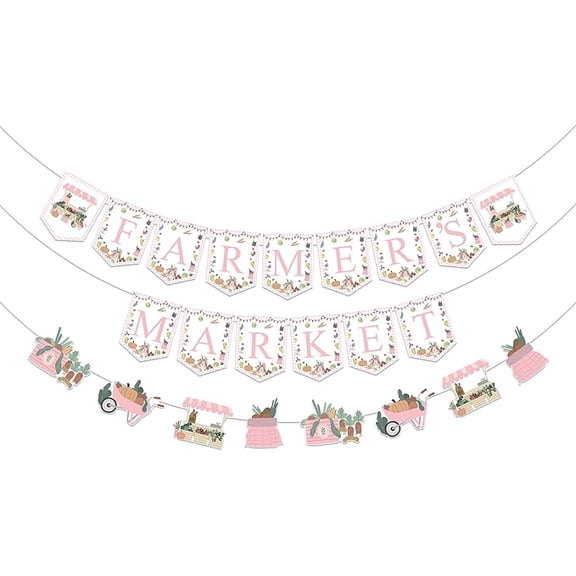 Farmer's Market Theme Banner Garland Party Decorations, Paper Fruit and Vegetables Locally Grown Bunting Banner for Girls Baby Shower Birthday Party Supplies