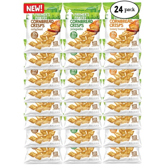 Farmer's Pantry Cornbread Crisps Bite Size, Honey Butter/Original/Jalapeno, 24 Pack, 2 oz