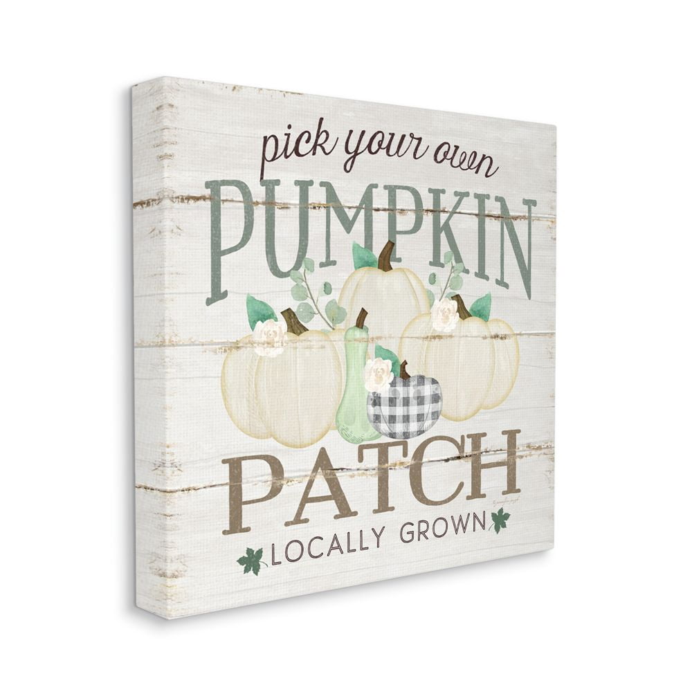 Farmer's Pumpkin Harvest Phrase Rustic Fall Style Typography Gallery-Wrapped Canvas Print Wall Art, 17x17