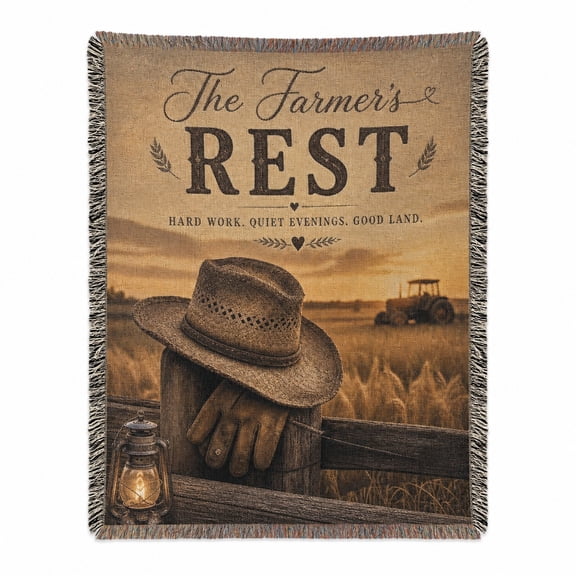 Farmer's Rest Brown and Gold Woven Throw Blanket, Cotton with Fringed Edges, Rustic Western Farm, Couch and Bed Home Decor