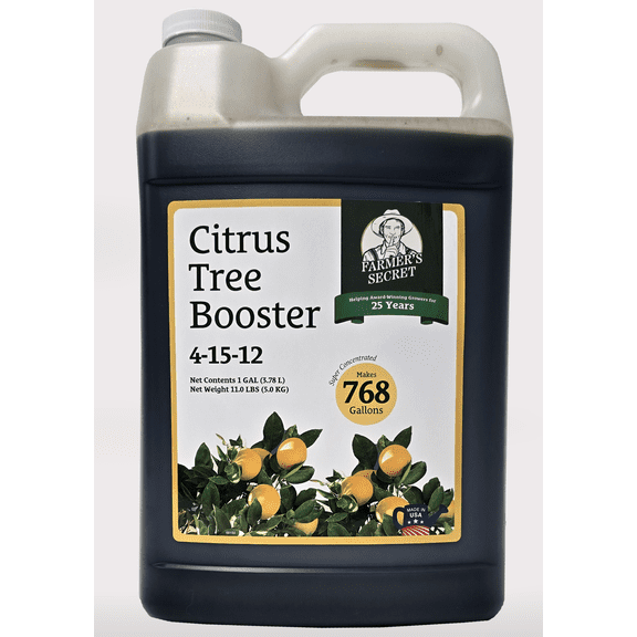 Farmer's Secret Citrus Tree Booster Fertilizer (128oz) - Super Concentrated - Formulated for All Citrus Trees Including All Types of Lemons, Limes, and Oranges - Outdoor and Indoor/Container Trees