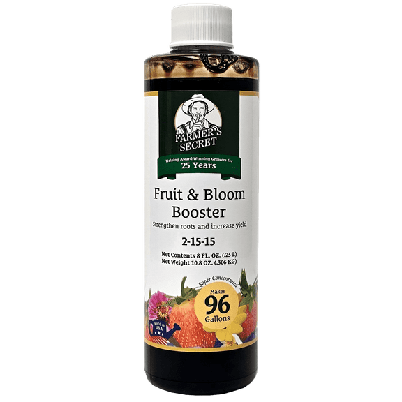 Farmers Secret Fruit & Bloom Booster Fertilizer (8oz) - Super Concentrated - Boosts Flowering and Yield on All Varieties of Fruits, Vegetables and Flowers