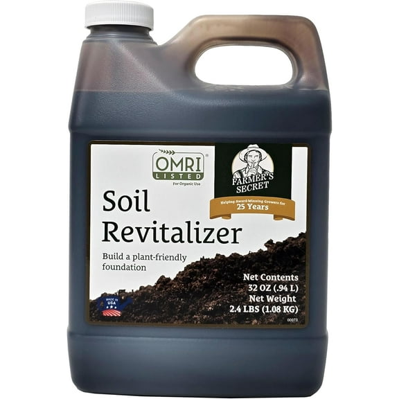 Farmers Secret Soil Revitalizer (32oz) - Organic (OMRI Listed) Dirt Health Booster - Liquid Compost Soil Amendment - Activated Humic Acid - Great for Fall/Spring Application