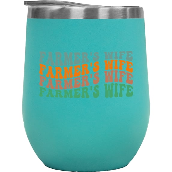Farmer's Wife, Farming or Farmer Women Themed, Groovy Retro Wavy Text Merch Gift, Mint 12oz Wine Tumbler