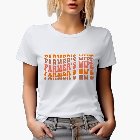 Farmer's Wife, Title for Wives of Farmers, Groovy Retro Wavy Text Merch Gift, White T-Shirt, Small