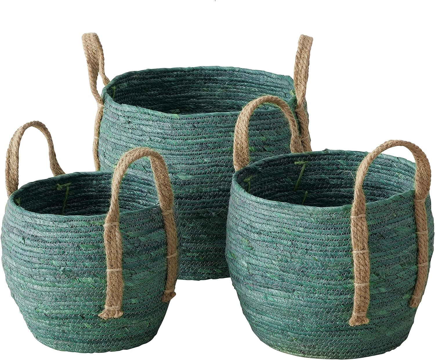 Farmers 3 Piece Basket Set, Green Dye Soaked Floor And Shelf Organizers
