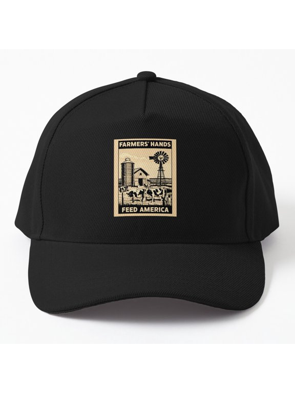 Farmers' Hands Feed America Black Cows Brown Fields Barn Baseball Cap, Crop Life Inspired Style, Countryside Hat
