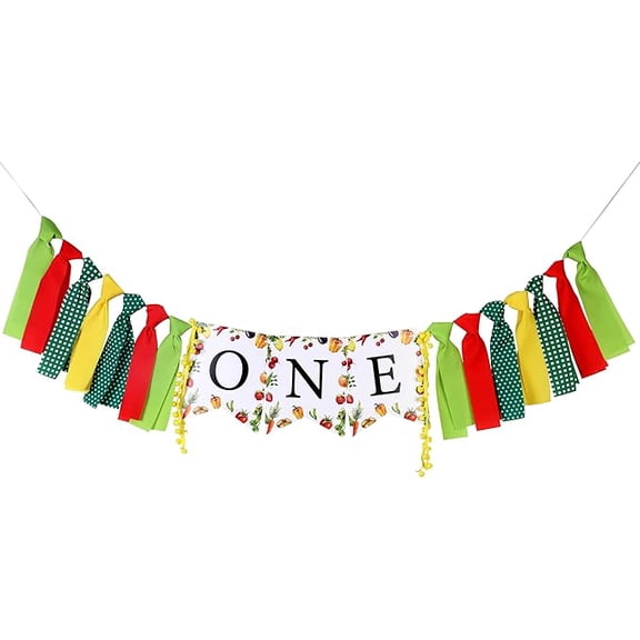 Farmers Market 1st Birthday High Chair Banner - Vegetable Themed Design - Green - 1pc - Unisex - Children