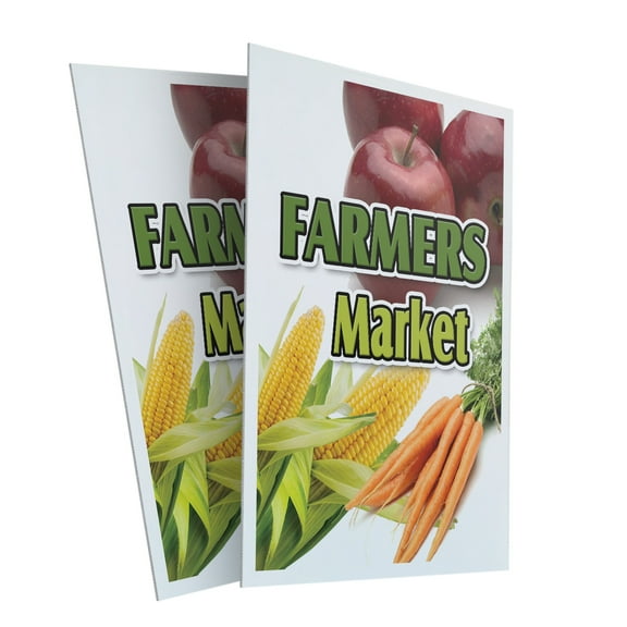 Farmers Market (2-PACK) 24" x 36" Plastic Signs | Sign Insert 4mm Corrugated Plastic Signs Storefront Window Poster
