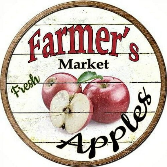 Farmers Market Fresh Apples Round Metal Sign Rustic Retro Kitchen Wall Decor Size: 8 x 8 inch