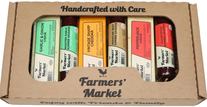 Farmers' Market Large Charcuterie Box by Deli Direct, Summer Sausage, Meat and Cheese Gift Box, Shelf Stable, Pepperjack, Vintage Cheddar, Garlic & Onion