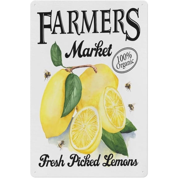 Farmers Market Lemon Metal Tin Sign Rustic Square Wall Plaque 8x12 Inch