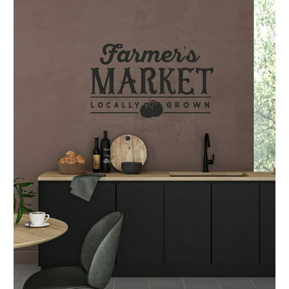 Farmers Market Locally Grown Vinyl Wall Art - Quotes Wall Decor for Kitchen Pantry - Farmhouse Kitchen Wall Stickers - Matte Vinyl Wall Decal Sayings for Wall Decor, 23x14-Inch, Black