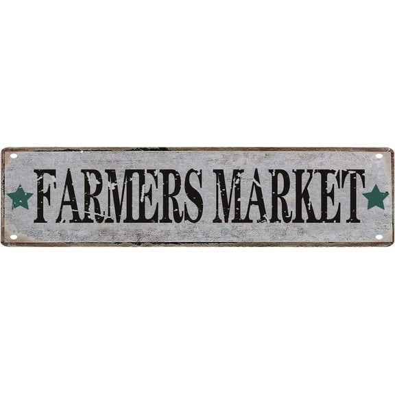 Farmers Market Metal Tin Sign, 16 x 4 Inch Vintage Farmhouse Wall Decor for Kitchen, Pantry, Dining Room, Cafe, Rustic Country Home Decoration