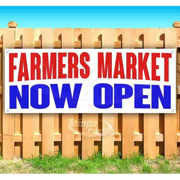 Farmers Market Now Open 13 oz Vinyl Banner With Metal Grommets
