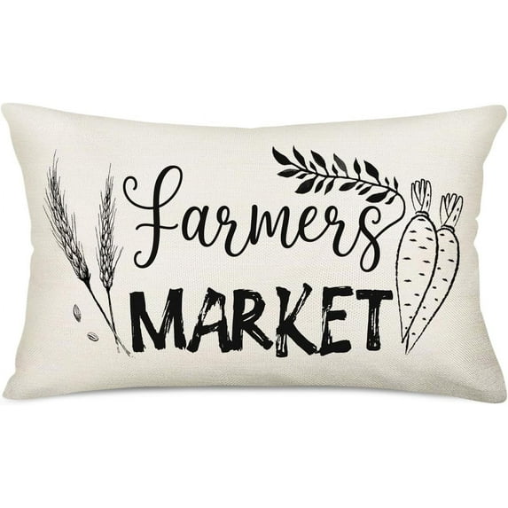 Farmers Market Pillow Covers 12x20 Inch Wheat Carrot Simple White Quote Decorative Farmhouse Cotton Linen Throw Pillow Cases for Home Sofa Couch Decor