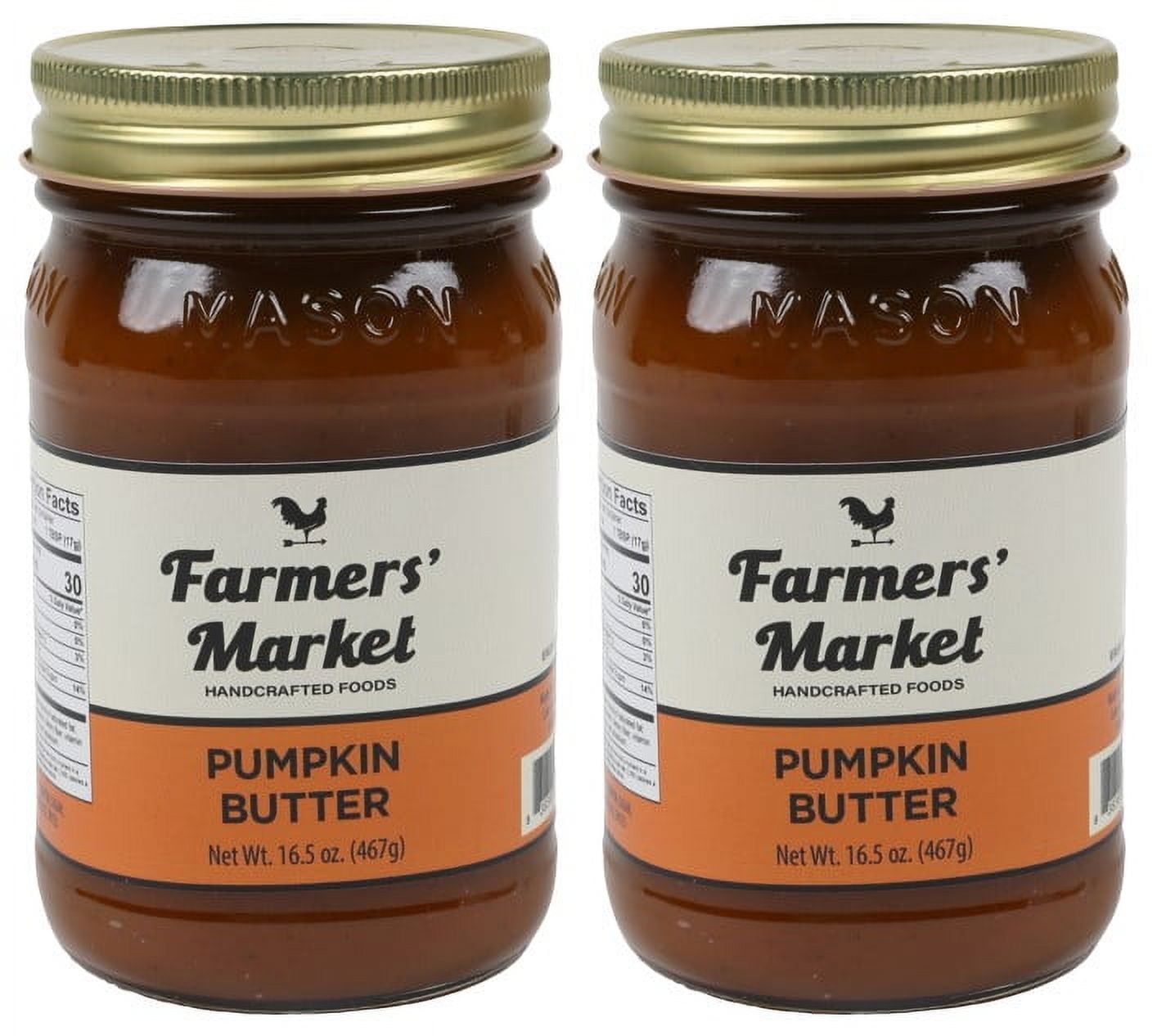 Farmers' Market Pumpkin Butter by Deli Direct, Pumpkin Butter Spread with Pumpkin and Spices, Gluten-Free and Trans-Fat Free, No Corn Syrup, Preservatives, or MSG, 16.5 oz each, 2 Pack