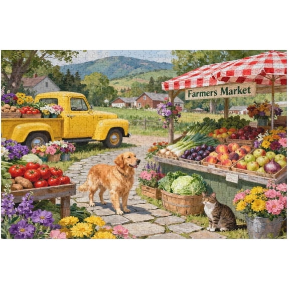 Farmers Market Puzzles for Adults 1000 Pieces,Vibrant Farm Stand, Fresh Produce & Bustling Market Scene Jigsaw Puzzle, Finished Size is 30x20 in