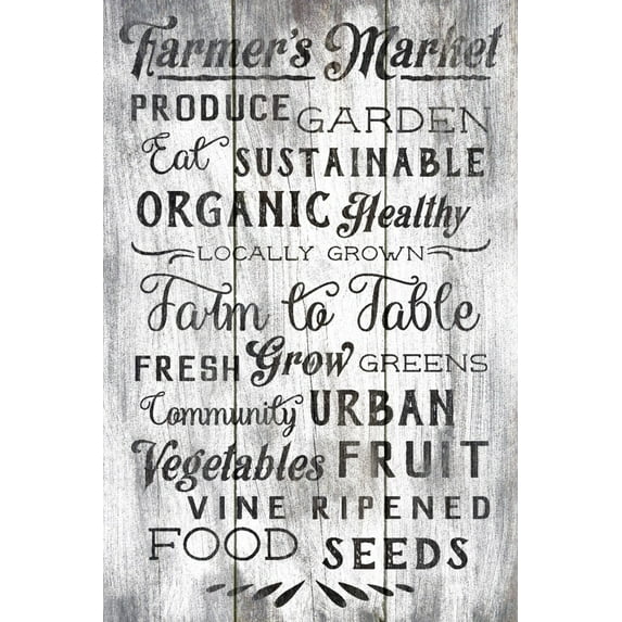 Farmers Market, Rustic Typography, Black and White (24x36 Giclee Gallery Art Print, Vivid Textured Wall Decor)