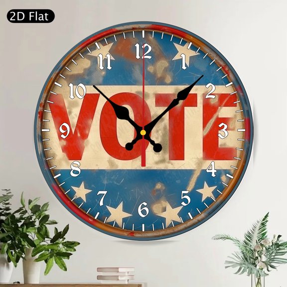 Farmers Market Strawberry Round Wall Clock Rustic Farmhouse Kitchen Decor Silent