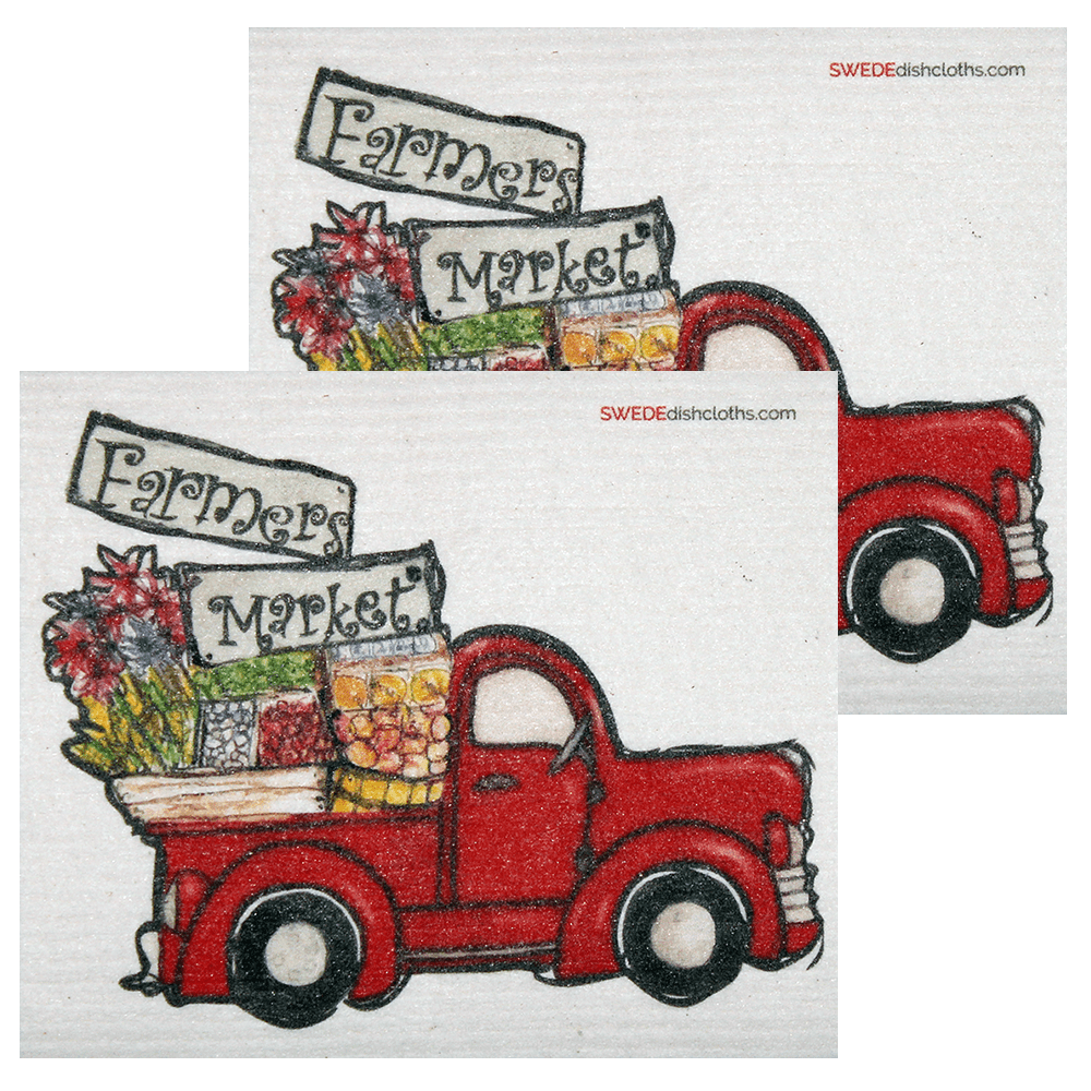 Farmers Market Truck Set of 2 Each Swedish Dishcloths | ECO Friendly Absorbent Cleaning Cloth | Reusable Cleaning Wipes