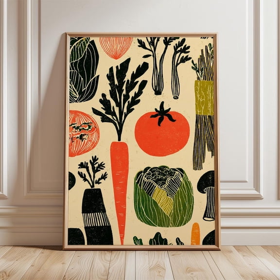 Farmers Market Vegetables Rustic Kitchen Poster UNFRAMED PAPER POSTER, Home Decor