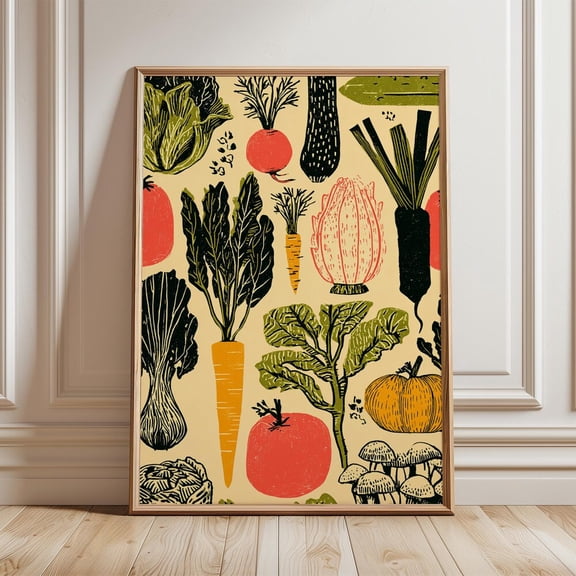 Farmers Market Vegetables Rustic Kitchen Poster UNFRAMED PAPER POSTER, Home Decor
