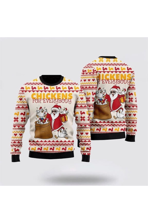Farmers Sweater, Chicken For Everybody Funny 3D Christmas Sweater, Christmas Crewneck Sweater, Winter Farm Fashion