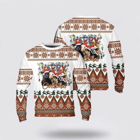 Farmers Sweater, Christmas Cow Mooey 3D Christmas Sweater, Christmas Crewneck Sweater, Winter Farm Fashion
