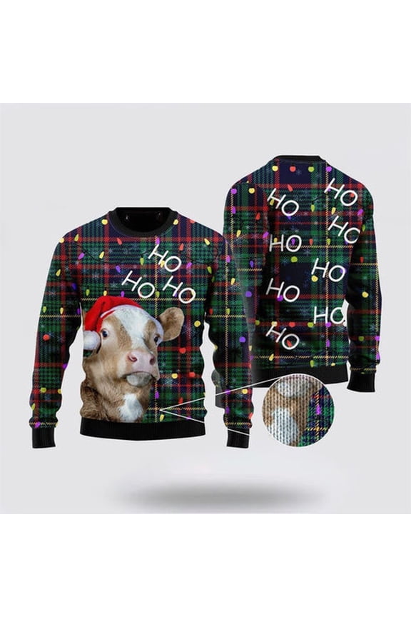 Farmers Sweater, Cow, Hohoho 3D Christmas Sweater, Christmas Crewneck Sweater, Winter Farm Fashion