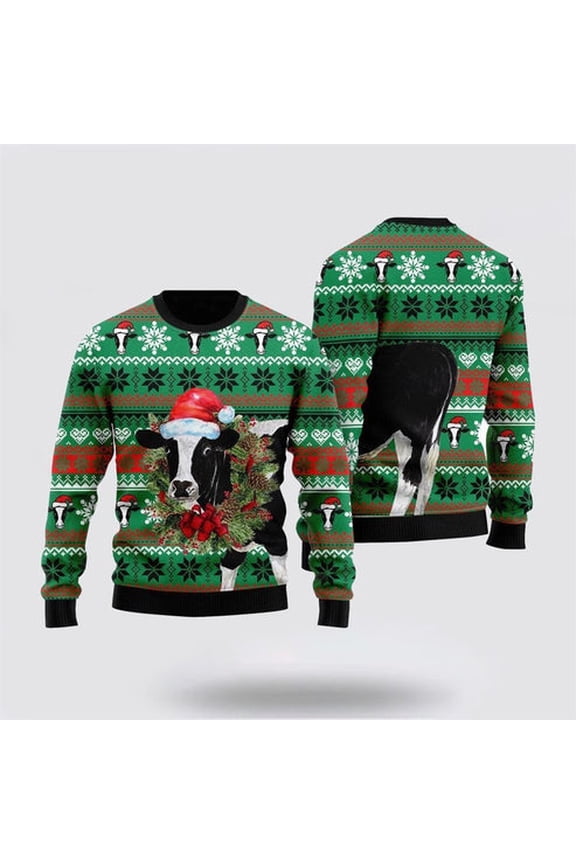 Farmers Sweater, Cow Merry Christmas 3D Christmas Sweater, Christmas Crewneck Sweater, Winter Farm Fashion