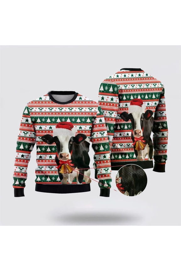 Farmers Sweater, Happy Dairy Cow 3D Christmas Sweater, Christmas Crewneck Sweater, Winter Farm Fashion