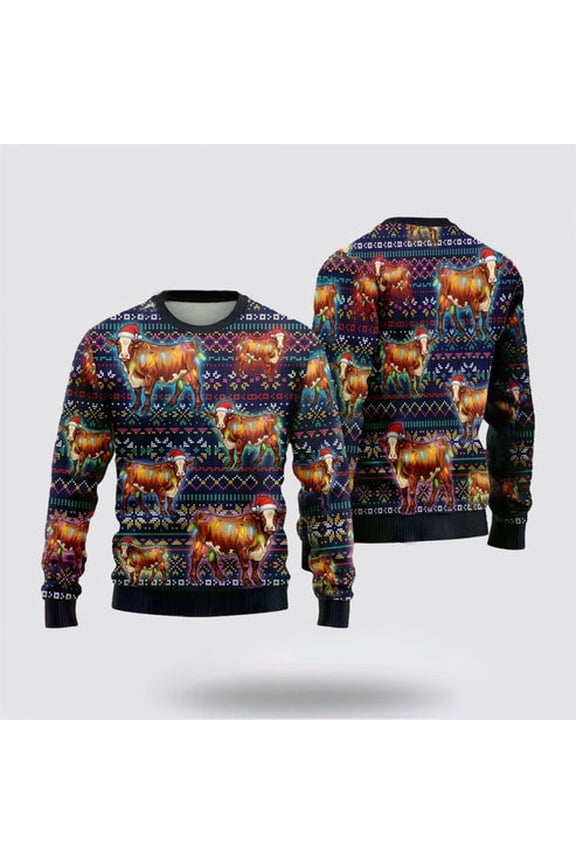 Farmers Sweater, Hereford Cows 3D Christmas Sweater, Christmas Crewneck Sweater, Winter Farm Fashion