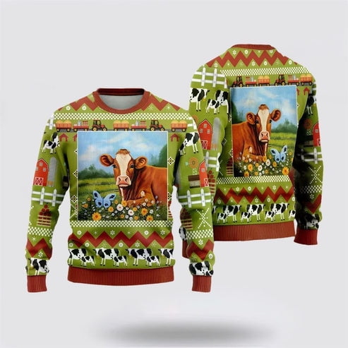 Farmers Sweater, Hereford Cows Christmass 3D Christmas Sweater, Christmas Crewneck Sweater, Winter Farm Fashion