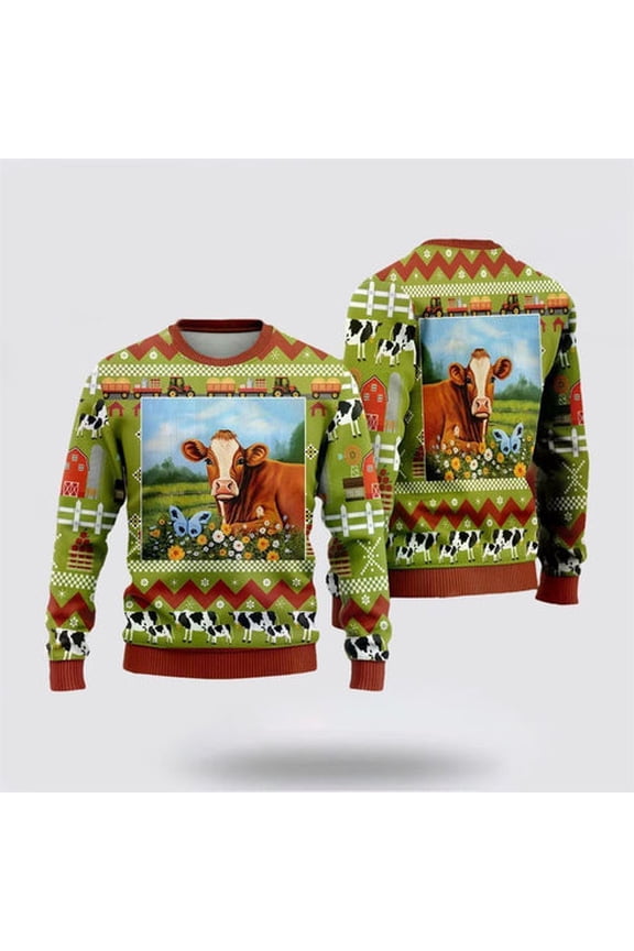 Farmers Sweater, Hereford Cows Christmass 3D Christmas Sweater, Christmas Crewneck Sweater, Winter Farm Fashion