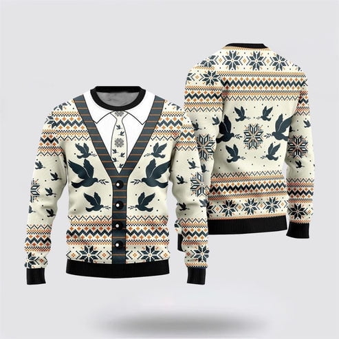 Farmers Sweater, Pigeon Christmas Cardigan Urly 3D Christmas Sweater, Christmas Crewneck Sweater, Winter Farm Fashion