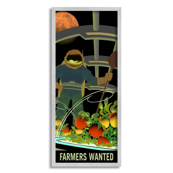 Farmers Wanted Astronaut Moon Art for Kids Graphic Art Gray Framed Art Print Wall Art