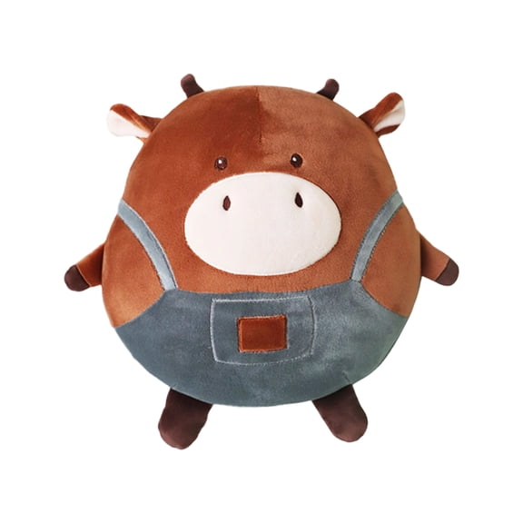 Farmhand Cow Plush Doll Wearing Tiny Denim Overalls, Cuddly Barnyard Buddy for Imaginative Play, Nursery Decor & Birthday Gifts