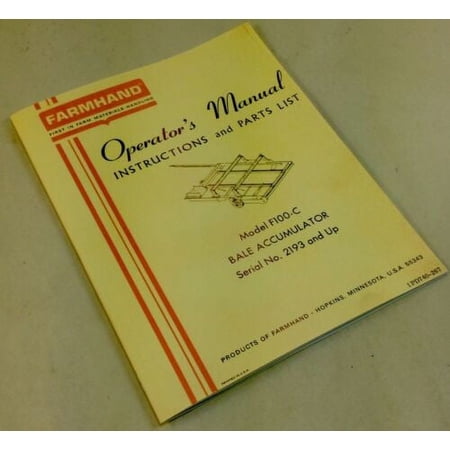 Farmhand F100-C Bale Accumulator Instructions Operator Manual Parts List Catalog