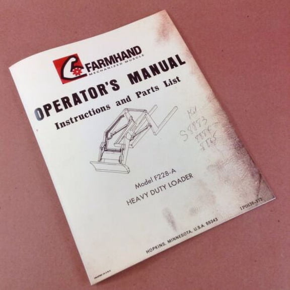 Farmhand F228-A Heavy Duty Loader Operators Owners Manual Instruction Parts List