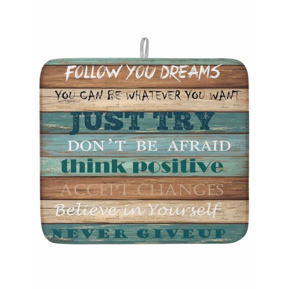 Farmhosue Motivational Quotes Dish Drying Mats for Kitchen Counter,Absorbent Microfiber Dish Drainer Rack Mat Farm Wood Plank Drying Pad for Sinks,Utensils,Countertops,16x18in
