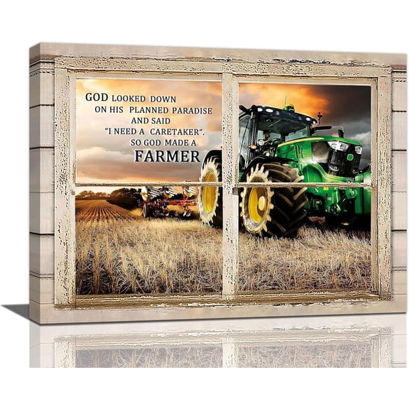 Farmhosue Wall Art Farm Tractor Pictures Wall Decor Country So God Made a Farmer Canvas Prints Framed Artwork Paintings Decorations for Home Bathroom Kitchen Bedroom Living Room Office 16"x12"