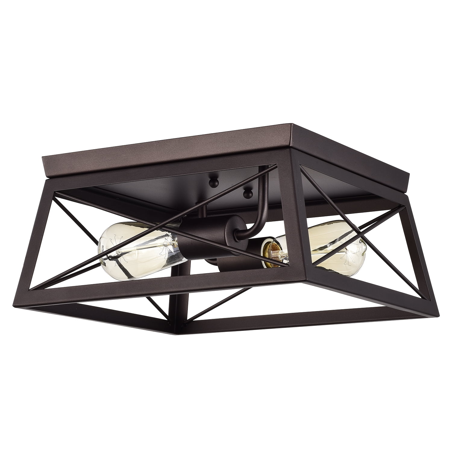 Farmhouse 12-Inch 2-Light Oil Rubbed Bronze Caged Ceiling Flush Mount Light Fixture for Living Room, Bedroom