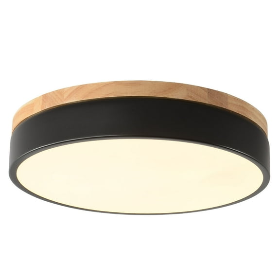 Farmhouse 12 inches Round Dimmable LED Flush Mount Light Bedroom Ceiling Light Wood Base 3 Lighting Colors