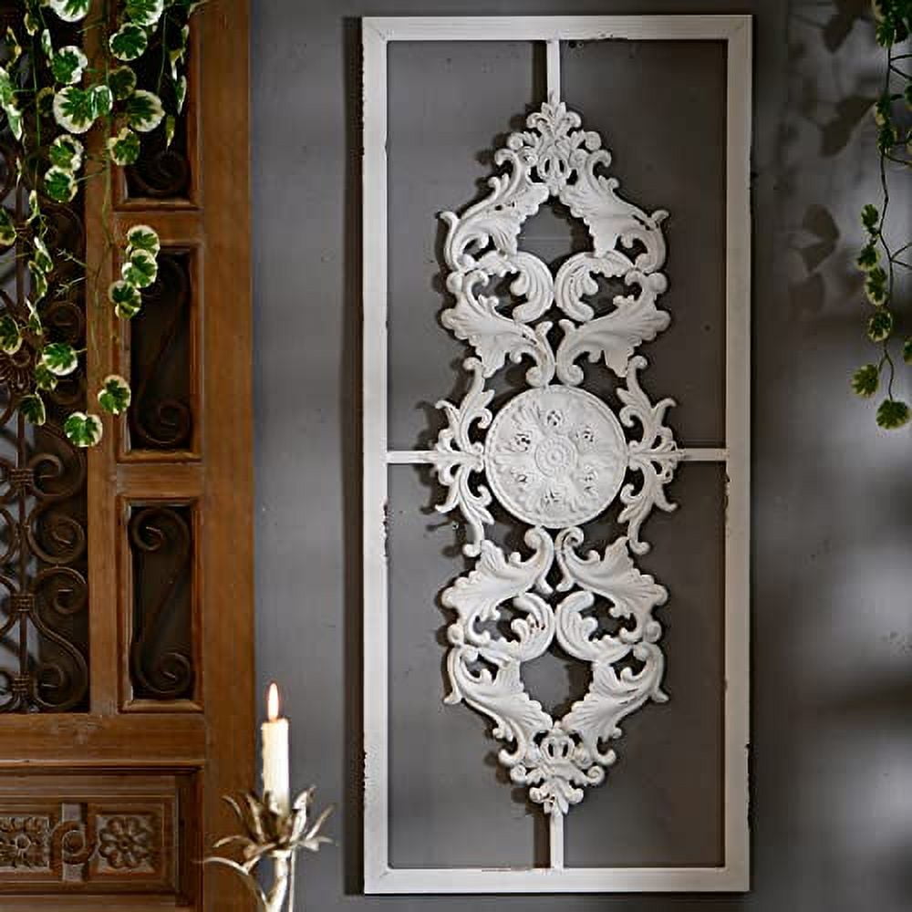 Farmhouse 16" x 36" Distressed Finish White Metal Wrought Iron Wall
