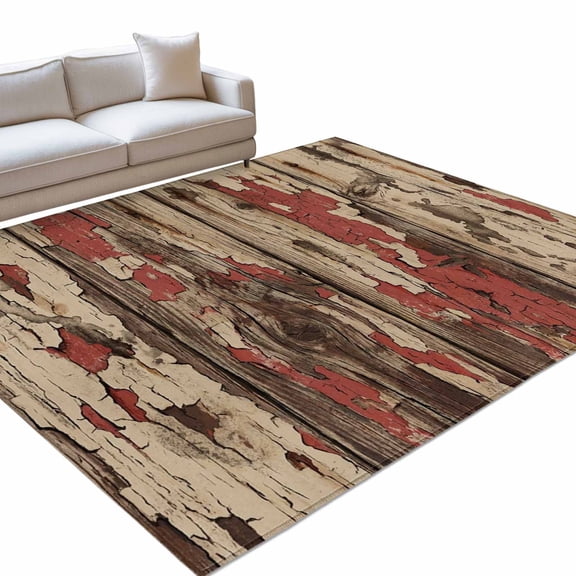 Farmhouse 2.7x5ft Non Slip Area Rug Country Rustic Shabby Chic Retro Wooden Texture Washable Soft Area Rugs for Living Room, Indoor Circle Carpet for Bedroom Dining Room Kitchen