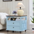 thumbnail image 1 of Farmhouse 2-Drawer Nightstand with Charging Station, Wood End Table with Gourd-Shaped Legs for Bedroom, Light Blue, 1 of 7
