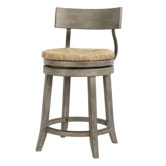 New Ridge Home Goods 26" Wood Counter-Height Bar Stool with Natural Seagrass Seat, Reclaimed Gray