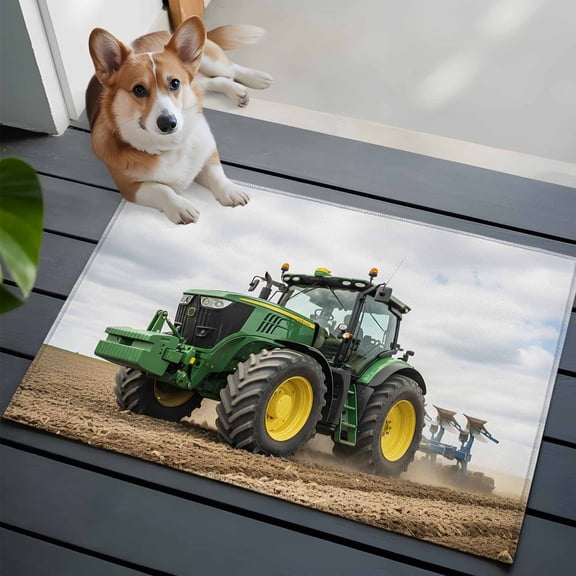 Farmhouse 2x3 Area Rugs for Living Room, Rustic Country Green Bulldozers Realistic Well Farmland Non Slip Floor Mat Washable Low-Profile Indoor Carpet for Bedroom, Dining Room, Bathroom