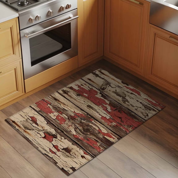 Farmhouse 2x3 Rug for Entryway Front Door Kitchen Sink Area, Country Rustic Shabby Chic Retro Wooden Texture Low Pile Washable Non Slip Rectangle Area Rug